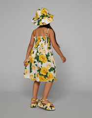 Poplin Sundress With Yellow Rose Print