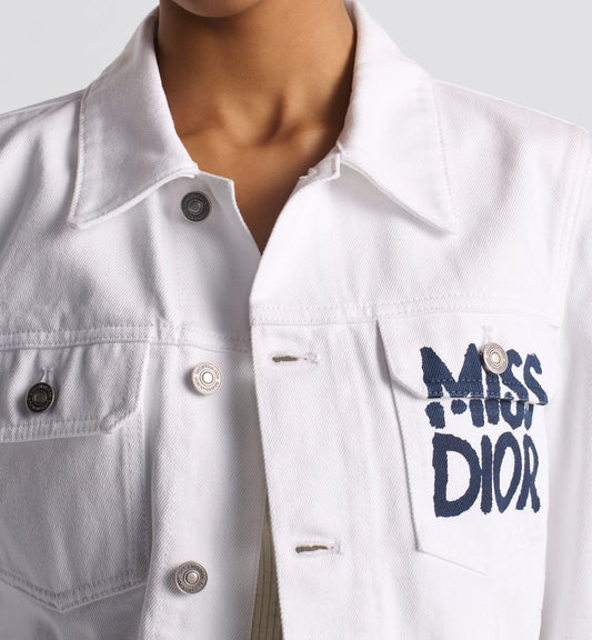 White Cotton Denim With Blue Miss Dior Graffiti Motif Jacket