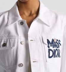 White Cotton Denim With Blue Miss Dior Graffiti Motif Jacket