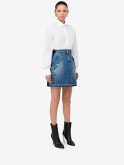 Women's Denim Mini Skirt in Washed Blue