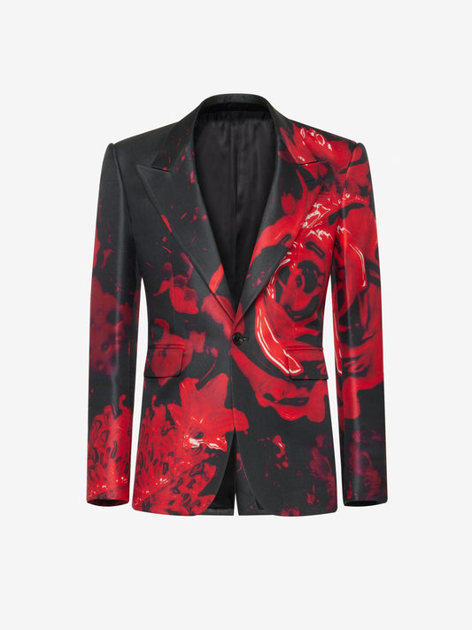 Men's Wax Flower Single-Breasted Jacket in Black/Red