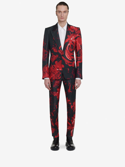 Men's Wax Flower Single-Breasted Jacket in Black/Red