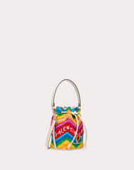 Mini Valentino Garavani Escape Bucket Bag In Canvas With Chevron 24 Print