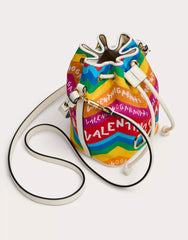 Mini Valentino Garavani Escape Bucket Bag In Canvas With Chevron 24 Print