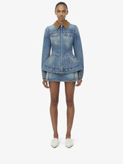 Women's Peplum Denim Jacket In Stone Washed