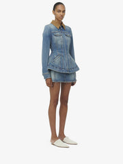 Women's Peplum Denim Jacket In Stone Washed