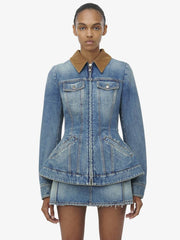 Women's Peplum Denim Jacket In Stone Washed