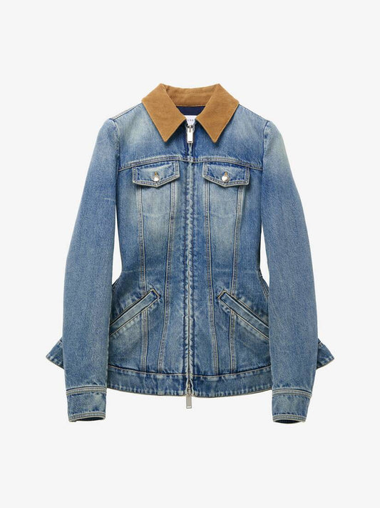 Women's Peplum Denim Jacket In Stone Washed