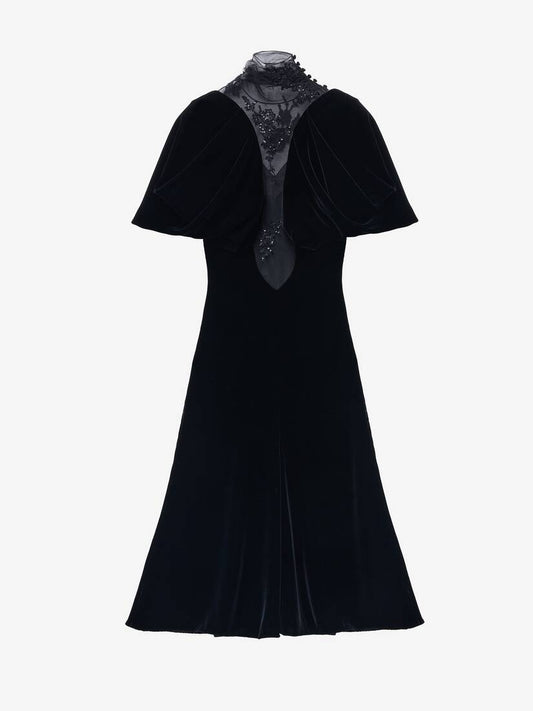 Women's Lace Detail Velvet Dress In Black