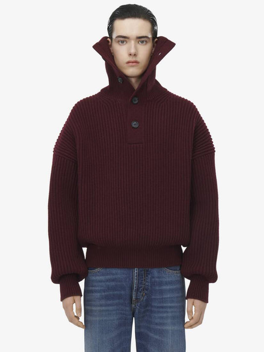 Men's Funnel Neck Jumper in Bordeaux