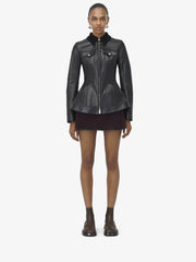 Women's Peplum Leather Jacket in Black