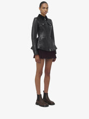 Women's Peplum Leather Jacket in Black