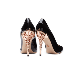 Black Patent Leather Eden Heels with Rose Gold Leaves