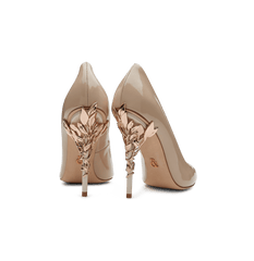 Nude Patent Leather Eden Heels with Rose Gold Leaves