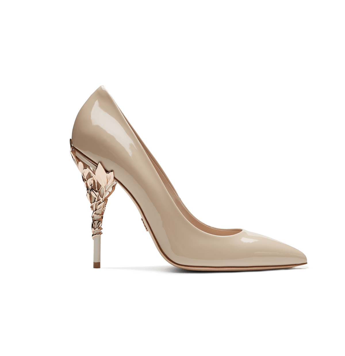 Nude Patent Leather Eden Heels with Rose Gold Leaves