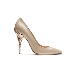 Nude Patent Leather Eden Heels with Rose Gold Leaves