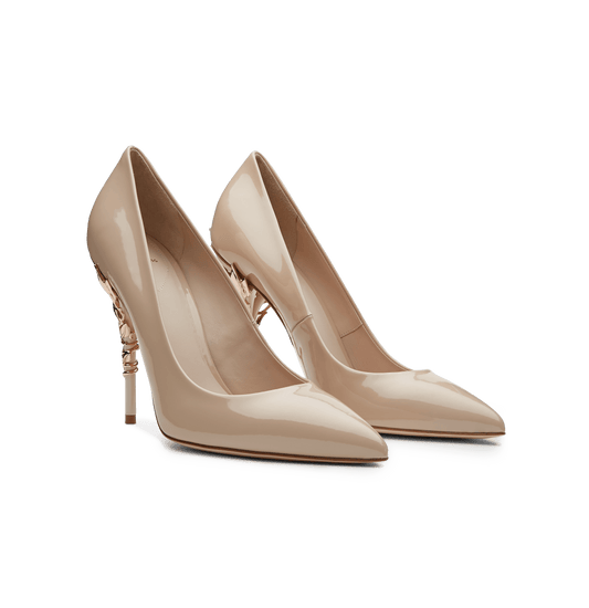 Nude Patent Leather Eden Heels with Rose Gold Leaves