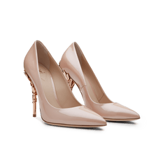 Vintage Pink Leather Eden Heels with Rose Gold Leaves