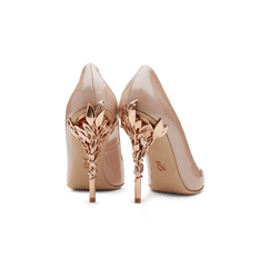 Vintage Pink Leather Eden Heels with Rose Gold Leaves