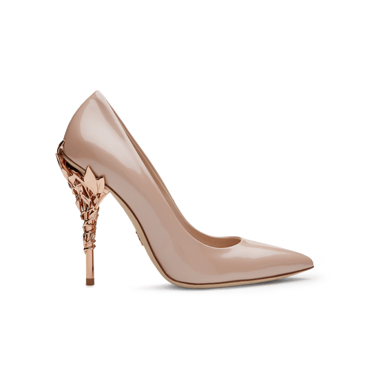 Vintage Pink Leather Eden Heels with Rose Gold Leaves