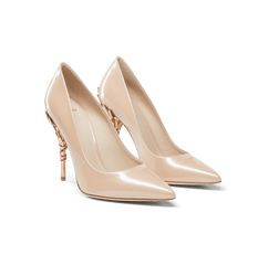 Pink Patent Leather Eden Heels with Rose Gold Leaves