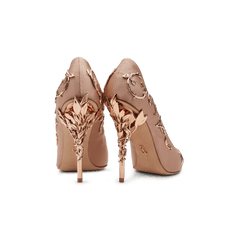 Vintage Pink Satin Eden Pumps with Rose Gold Leaves