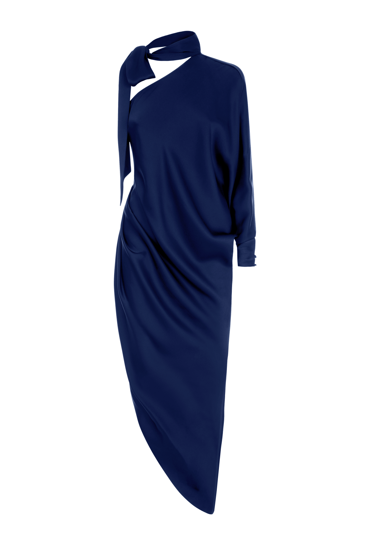 Midnight Blue Silk Double Satin Asymmetric Dress