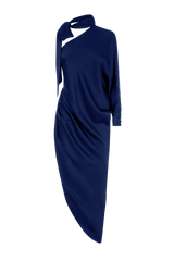 Midnight Blue Silk Double Satin Asymmetric Dress