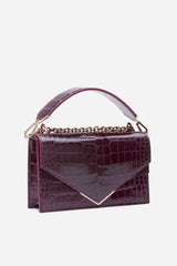 Burgundy Lisse Alligator Alina Shoulder Bag with Rose Gold Feather