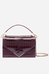 Burgundy Lisse Alligator Alina Shoulder Bag with Rose Gold Feather