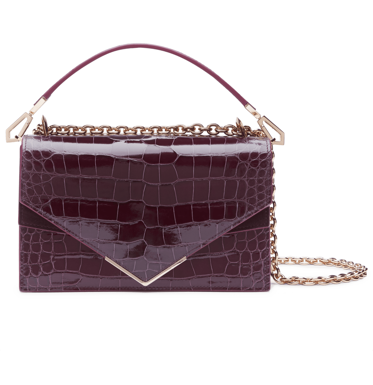 Burgundy Lisse Alligator Alina Shoulder Bag with Rose Gold Feather