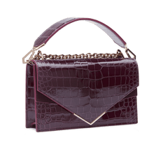 Burgundy Lisse Alligator Alina Shoulder Bag with Rose Gold Feather