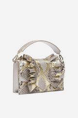 Light Grey Python and Nappa Leather  Alina Shoulder Bag with Light Gold Hardware