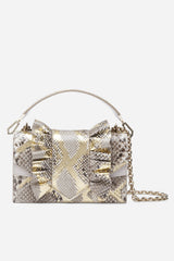 Light Grey Python and Nappa Leather  Alina Shoulder Bag with Light Gold Hardware