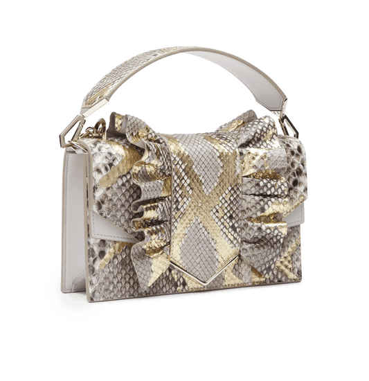 Light Grey Python and Nappa Leather  Alina Shoulder Bag with Light Gold Hardware