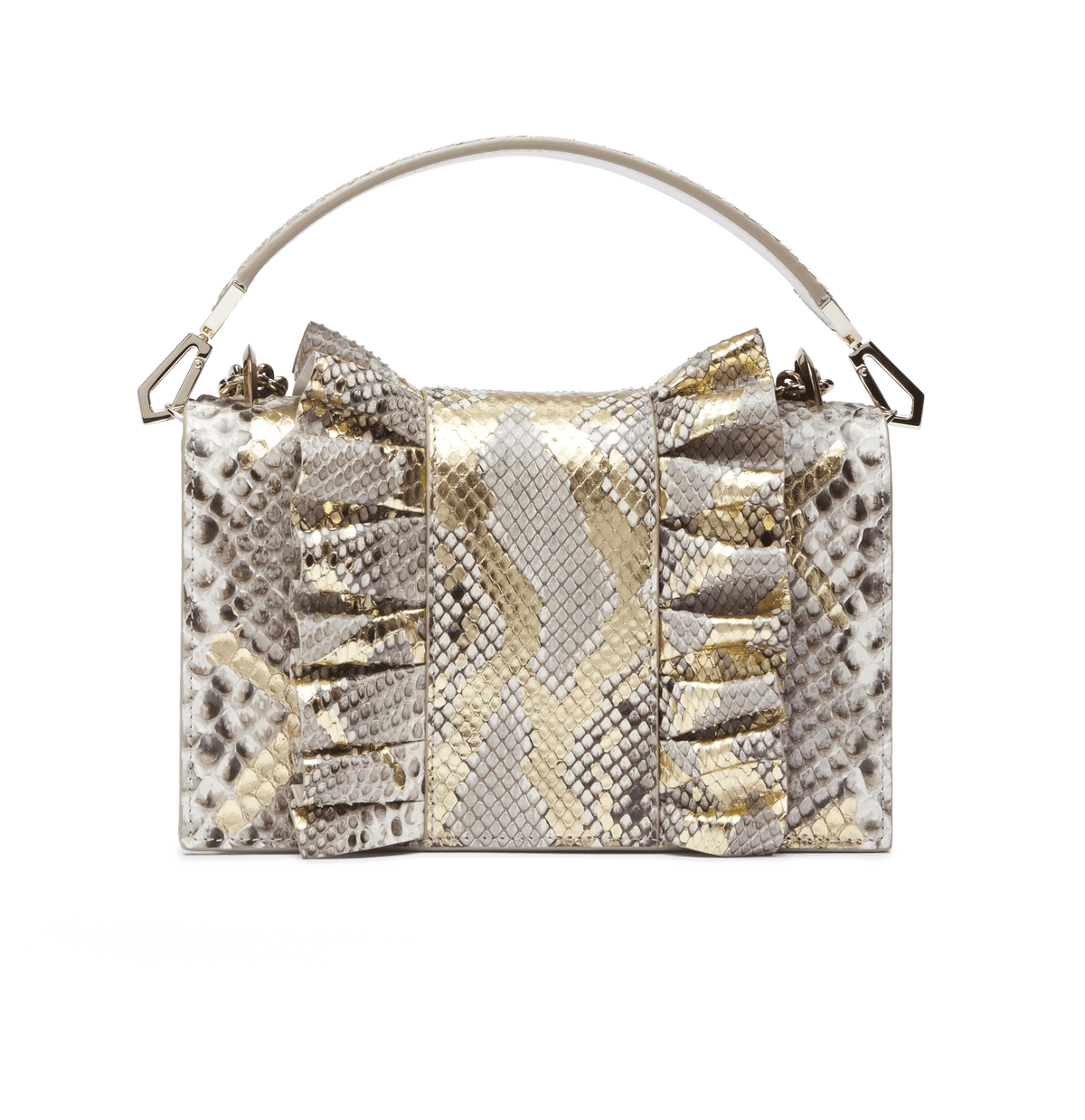 Light Grey Python and Nappa Leather  Alina Shoulder Bag with Light Gold Hardware