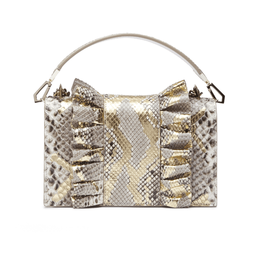 Light Grey Python and Nappa Leather  Alina Shoulder Bag with Light Gold Hardware