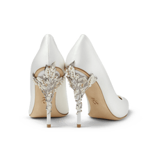 White Satin Eden Heels with Pearl and Silver Leaves