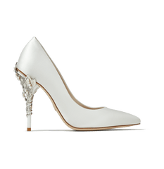 White Satin Eden Heels with Pearl and Silver Leaves