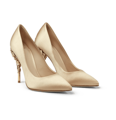 Gold Satin Eden Heels with Pearl and Gold Leaves