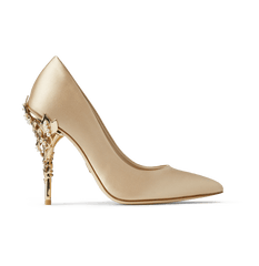 Gold Satin Eden Heels with Pearl and Gold Leaves