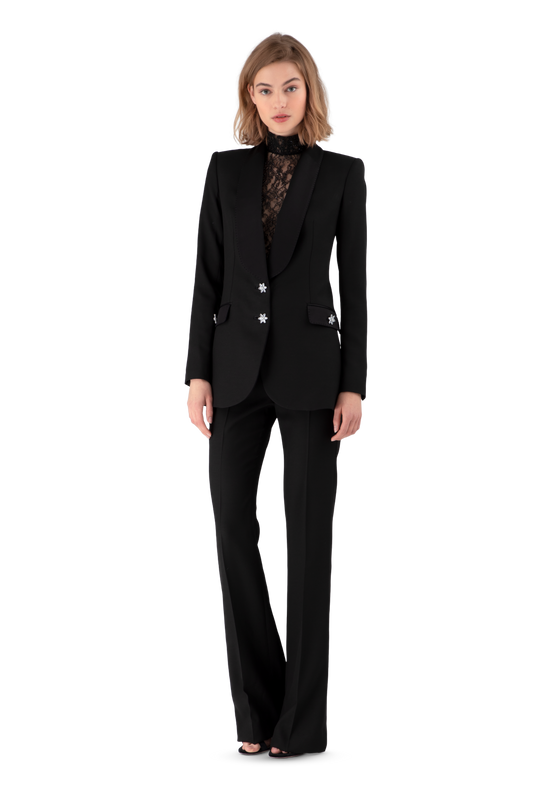 Black Satin Crepe Tailored Blazer