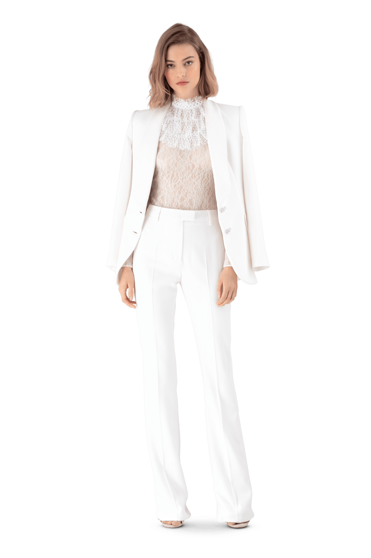 White Satin Crepe Tailored Trousers