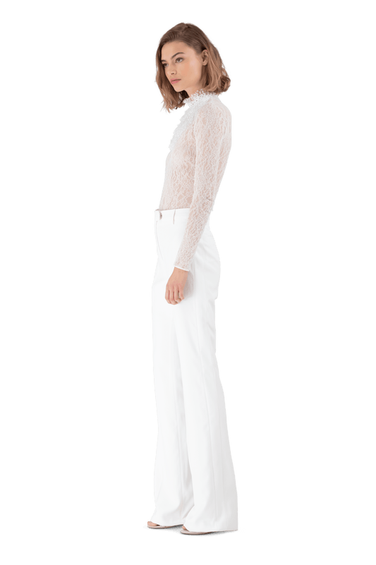 White Satin Crepe Tailored Trousers