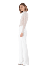 White Satin Crepe Tailored Trousers