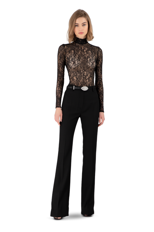 Black Satin Crepe Tailored Trousers