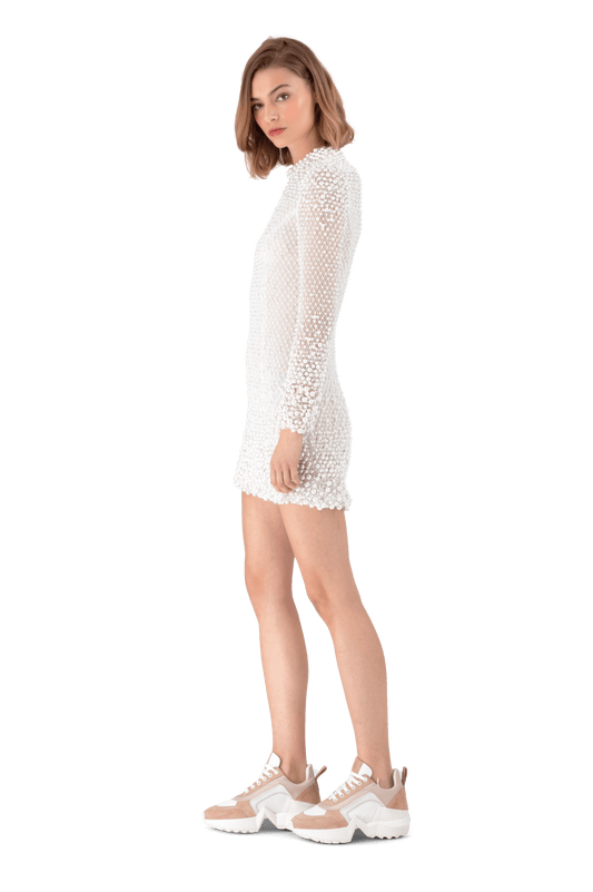 White Embellished Lace Mini Dress