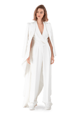 White Satin Crepe Tuxedo Jumpsuit