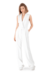 White Satin Crepe Tuxedo Jumpsuit