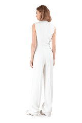 White Satin Crepe Tuxedo Jumpsuit